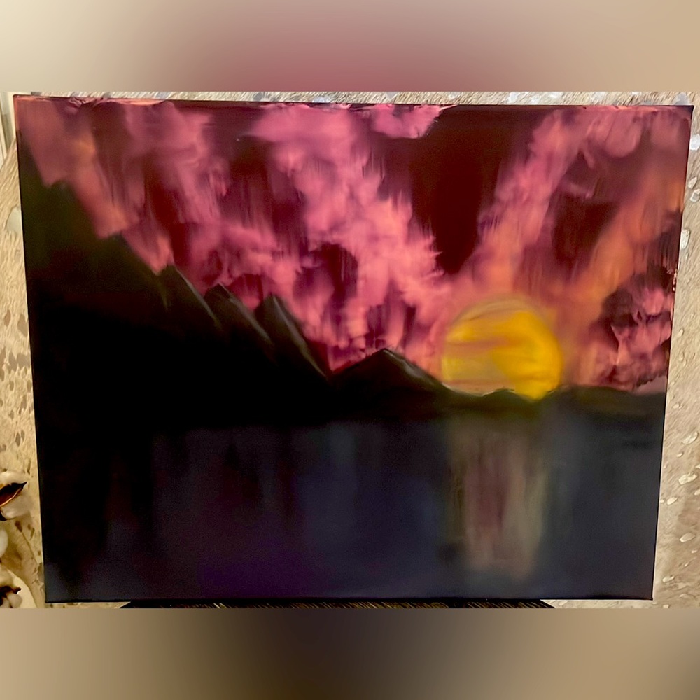 20x16
Canvas w/oil painting
Bob Ross inspired landscape